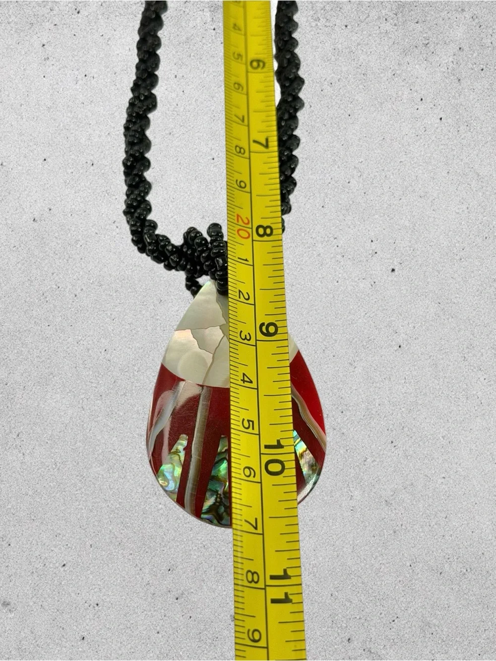 Boho Mother Of Pearl Abalone Teardrop Necklace Coconut Shell Black Seed Bead 16”